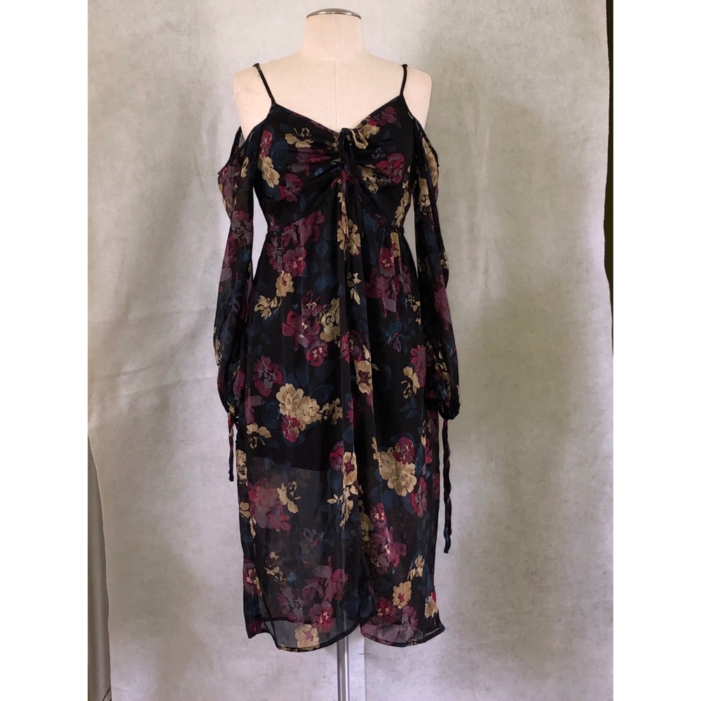 Band of Gypsies. Black Floral mid length dress M